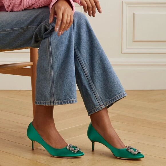 Manolo Blahnik Hangisi 70MM Embellished Satin Pumps size 36 - Picture 2 of 13